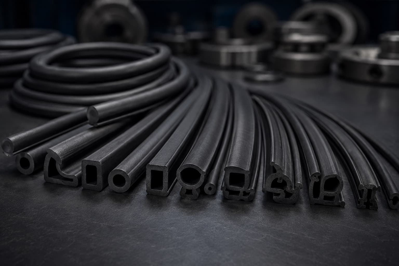Cordes, tubes et profilés extrudés en caoutchouc de différentes sections