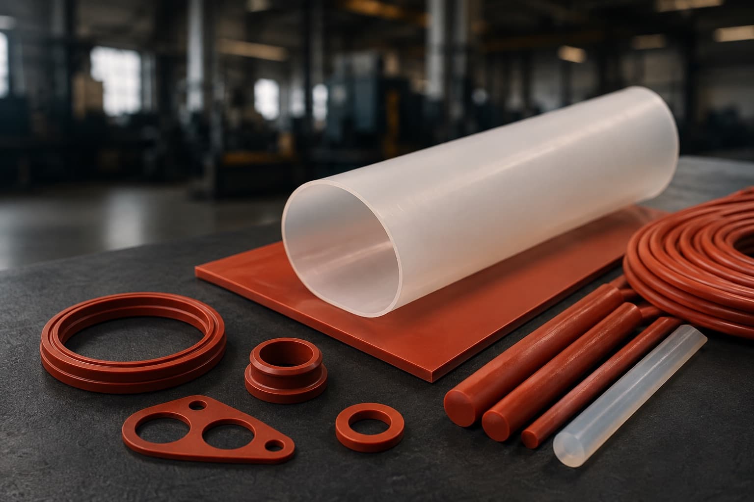 Feuilles, cordes et pièces moulées en silicone VMQ translucide et rouge