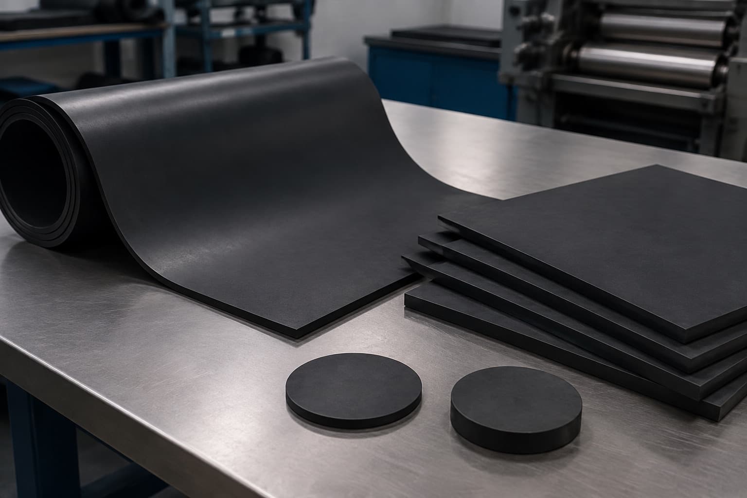 Feuilles et joints découpés en caoutchouc compact noir pour applications industrielles