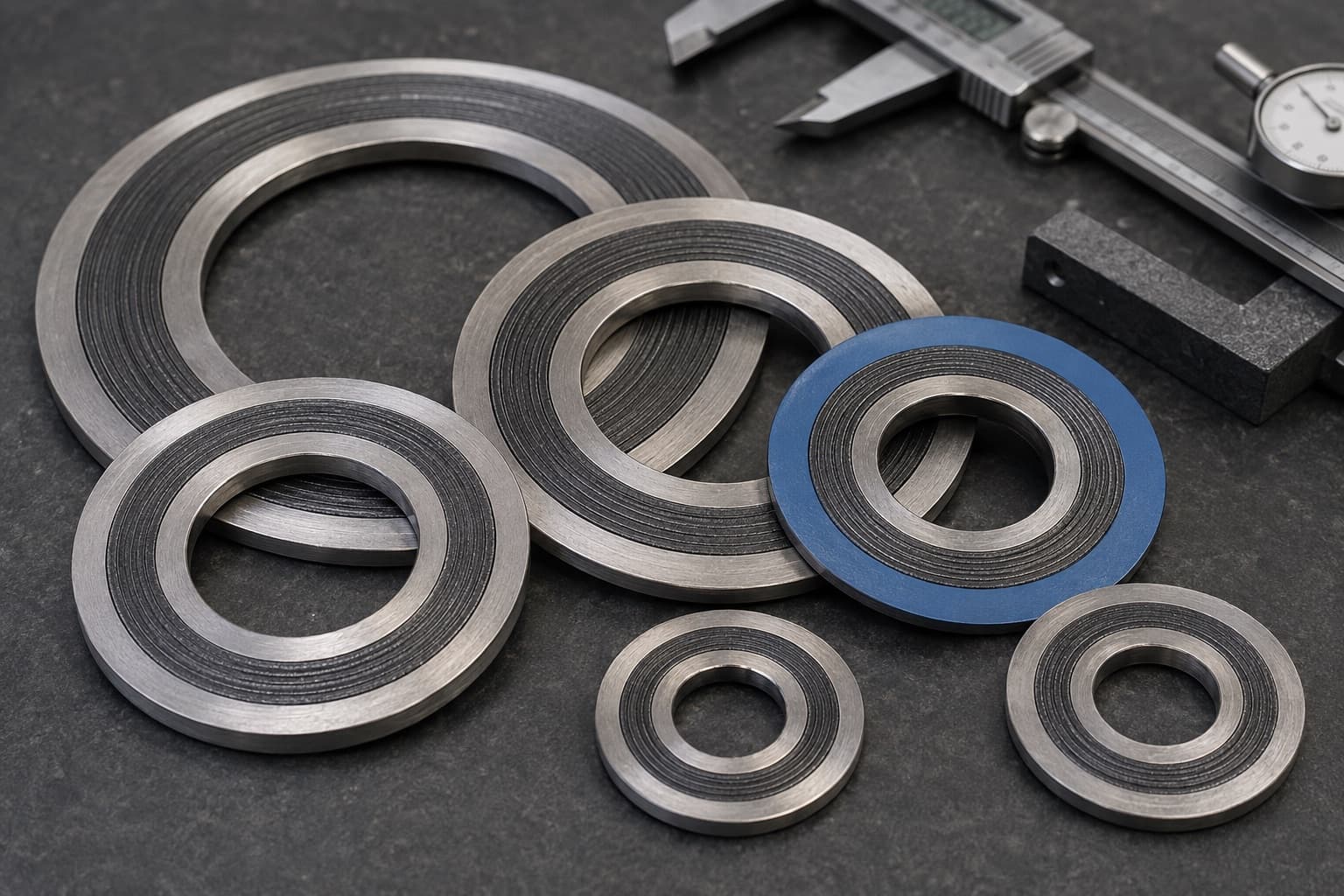 Joints spiralés avec feuillards métalliques et garniture graphite pour brides industrielles